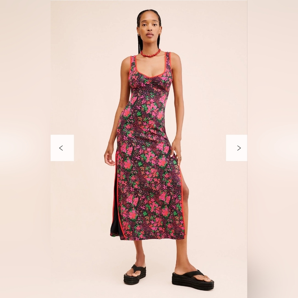 Free People Floral Midi Dress in Black, Pink, Green